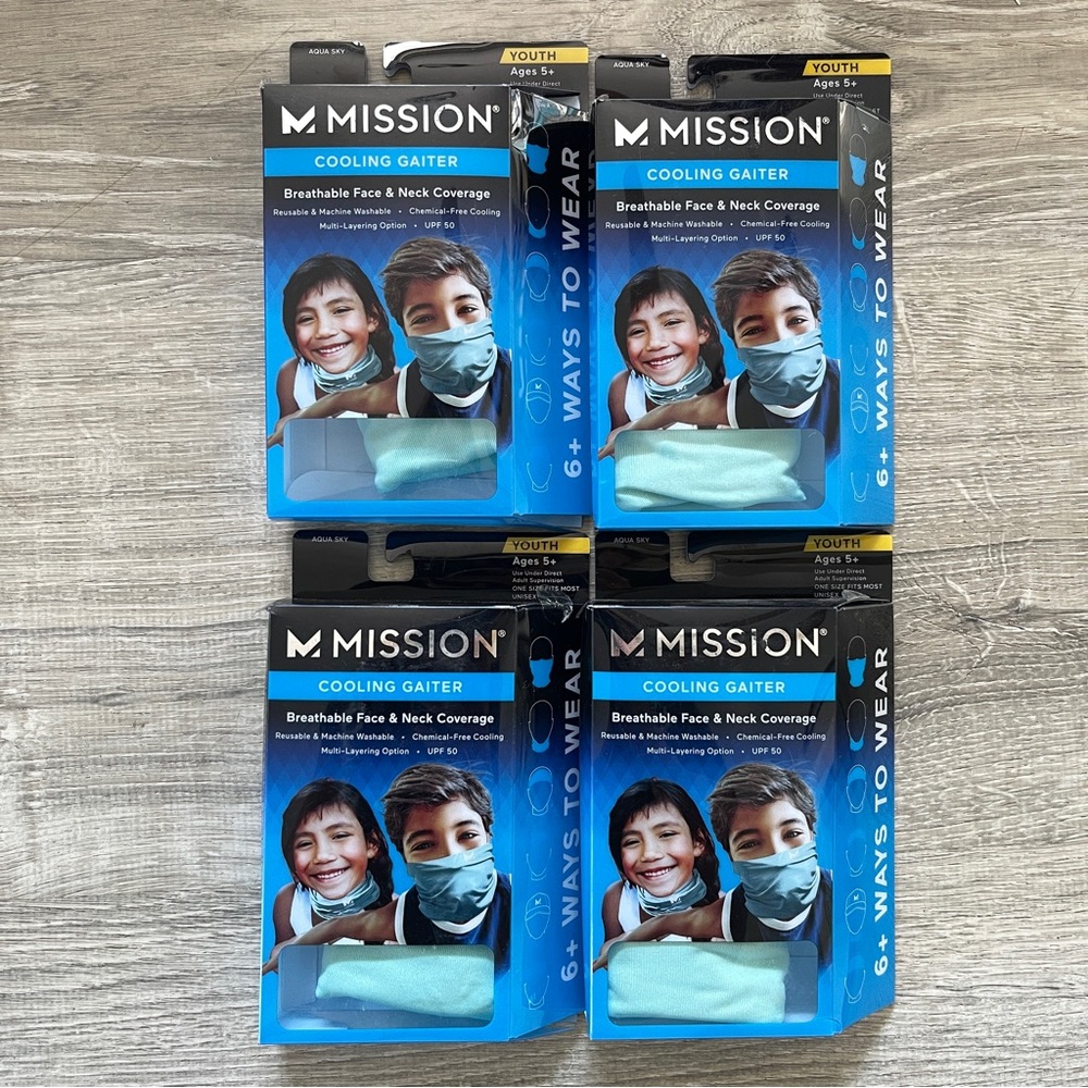 Lot of 4 - Mission Cooling Neck Gaiter Youth 5+ OS - Sports / Fishing Face Cover
